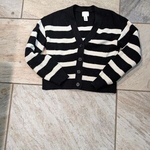 H&M Black and Cream Striped Cardigan